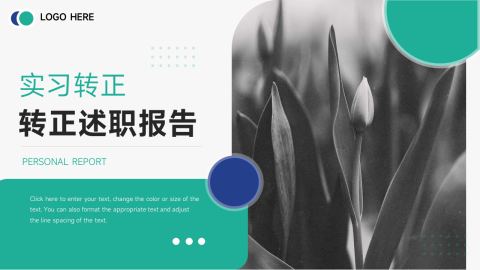 蓝绿简约实习转正述职报告PPT