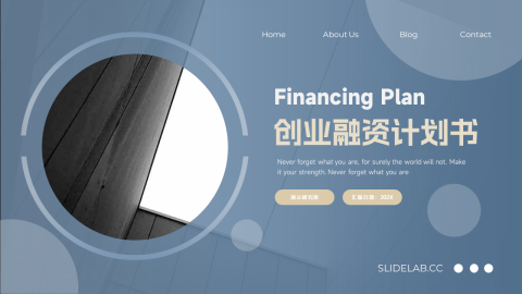 蓝金稳重大气创业融资计划书PPT模板