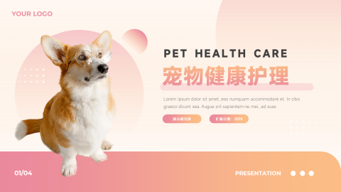 简洁创意渐变宠物健康护理PPT模板