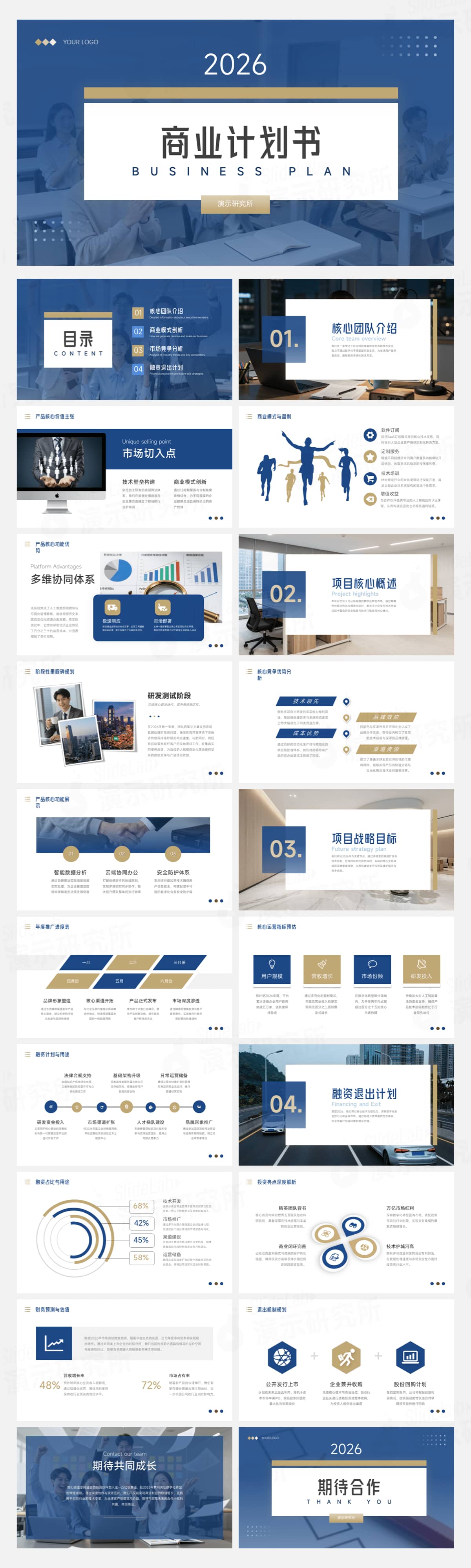 蓝色简约商务风商业计划书PPT模板