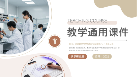 米色简约科研教学培训通用PPT模板