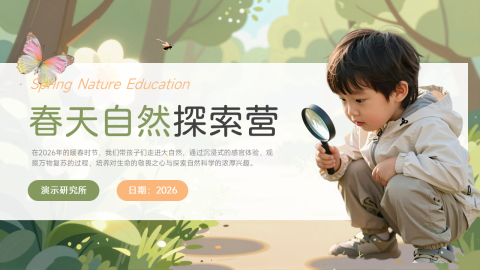 绿色清新自然卡通春季研学活动介绍PPT模板
