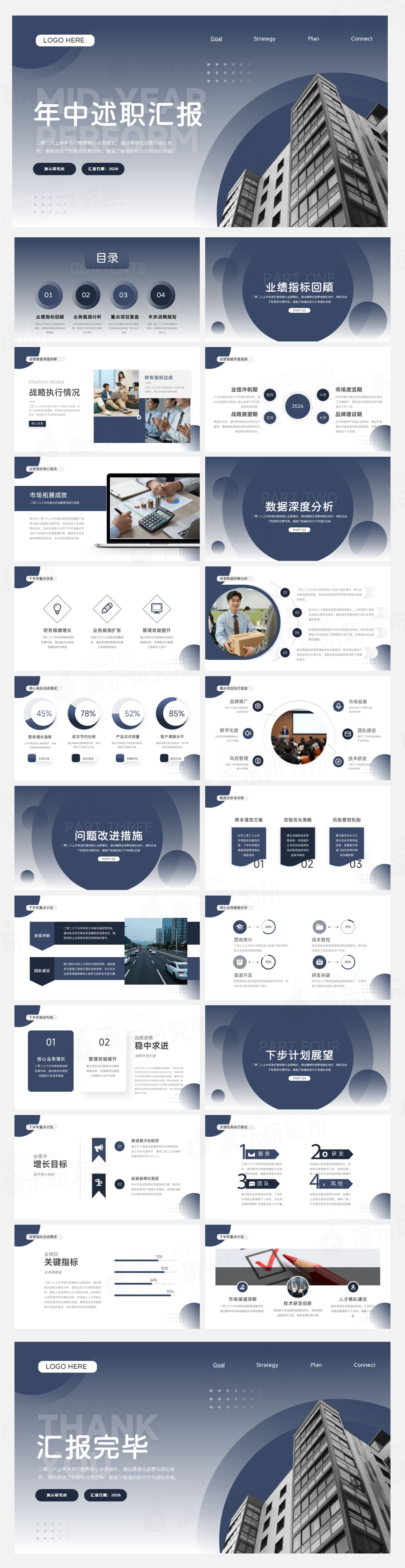 蓝灰简约商务年中述职汇报PPT模板