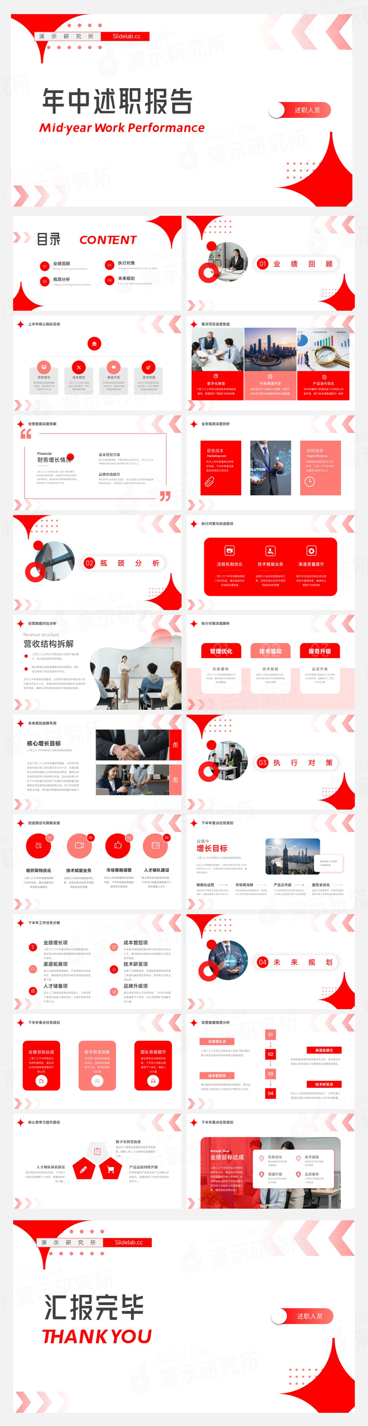 红色极简商务年中述职汇报PPT模板