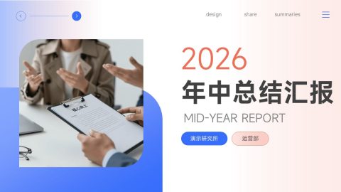 蓝橙清新简约年中总结汇报PPT模板