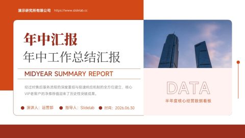 红色简约商务年中工作总结汇报PPT模板