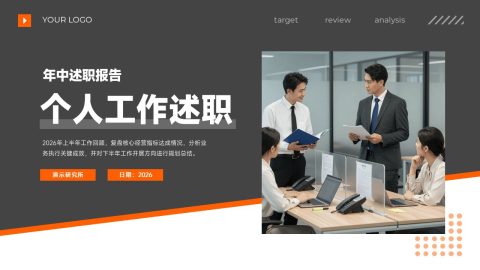 深灰专业职场述职PPT模板