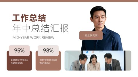 棕橙简约商务年中工作总结汇报PPT模板