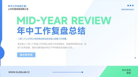 蓝绿清新几何风年中工作复盘总结PPT模板