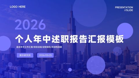 蓝紫渐变都市商务述职汇报PPT模板