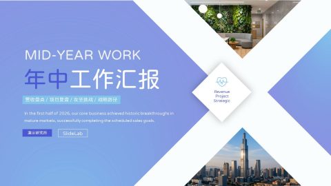 蓝白几何商务工作汇报PPT模板