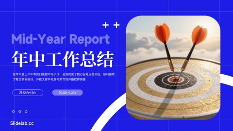 亮蓝几何商务年中总结PPT模板