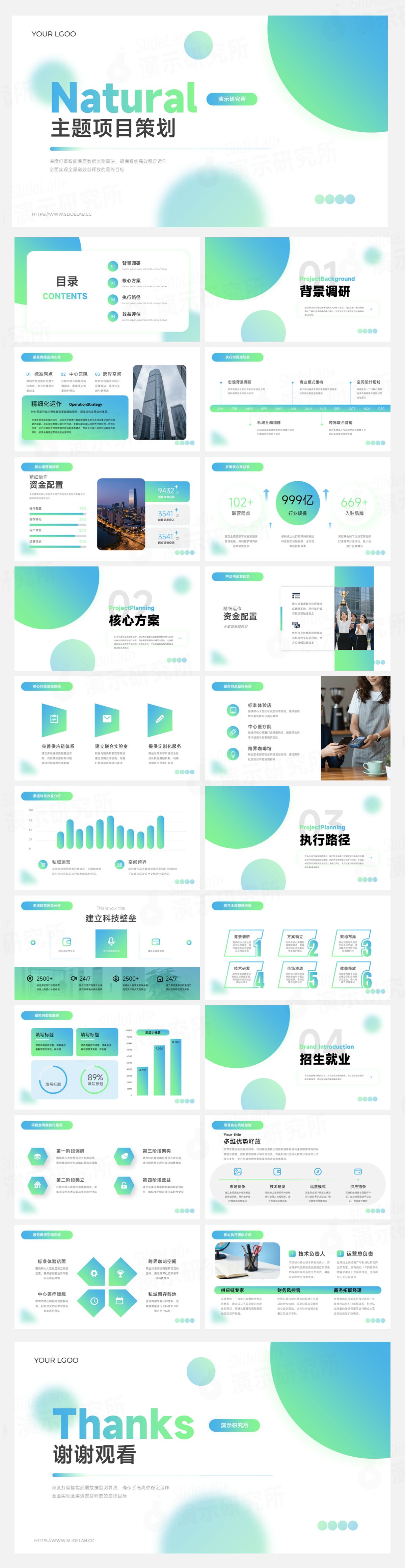 蓝绿渐变自然风格项目策划PPT模板