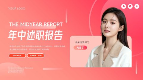 红色渐变高级人物商务风年中述职汇报PPT模板