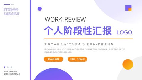 蓝紫渐变极简商务风个人阶段性工作复盘汇报PPT模板