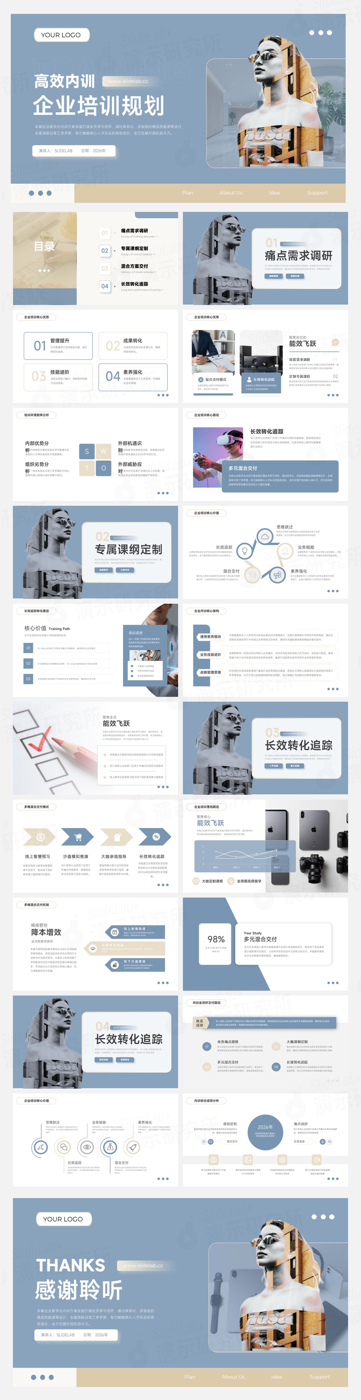 雾蓝时尚创意企业培训规划PPT模板