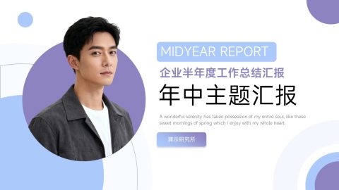 蓝紫简约人物风企业年中总结汇报PPT模板