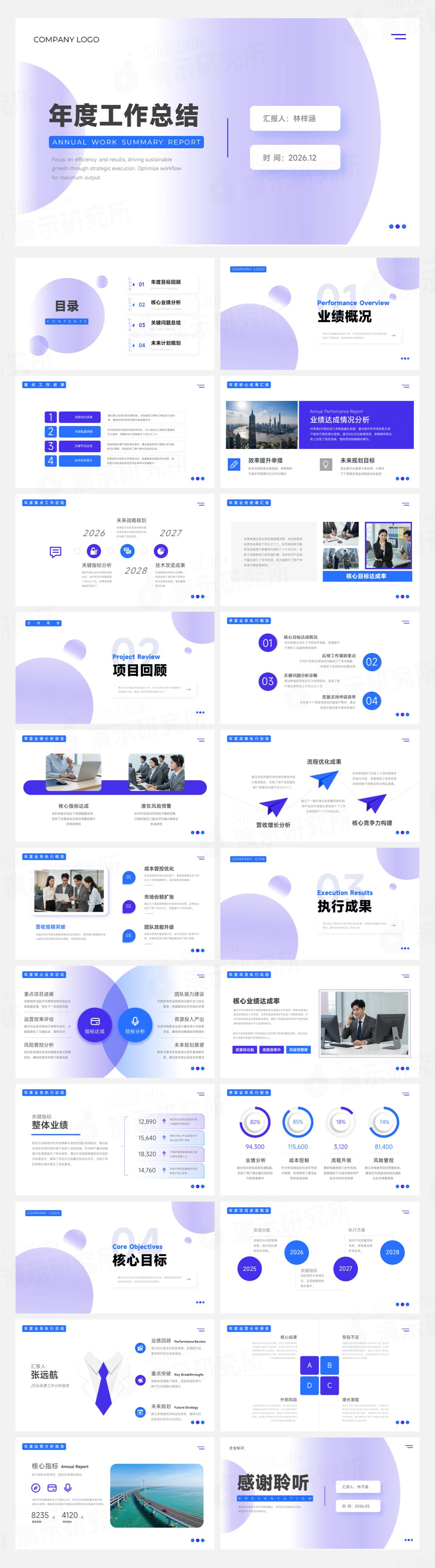 淡紫渐变现代简约年度工作总结PPT模板