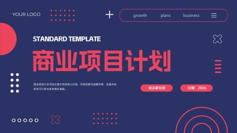 蓝粉撞色创意现代风商业项目策划展示用途PPT模板