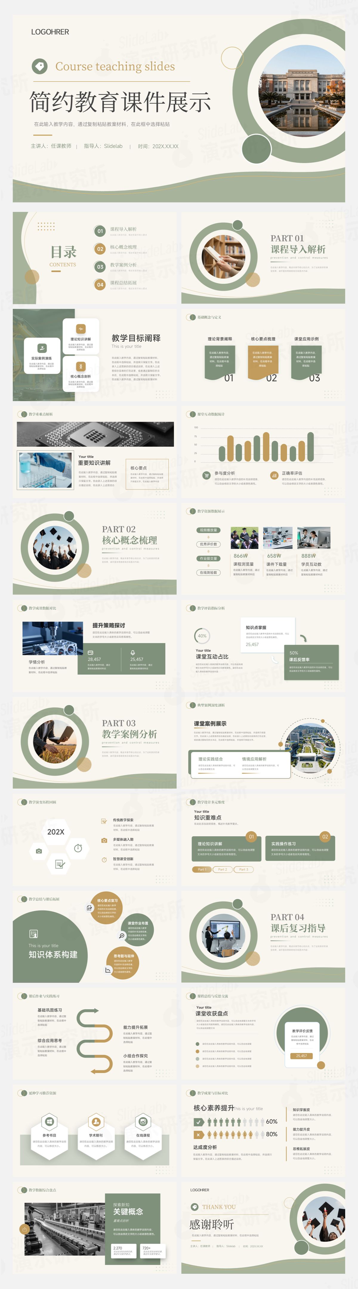 米绿色简约学院风教育课程展示PPT模板