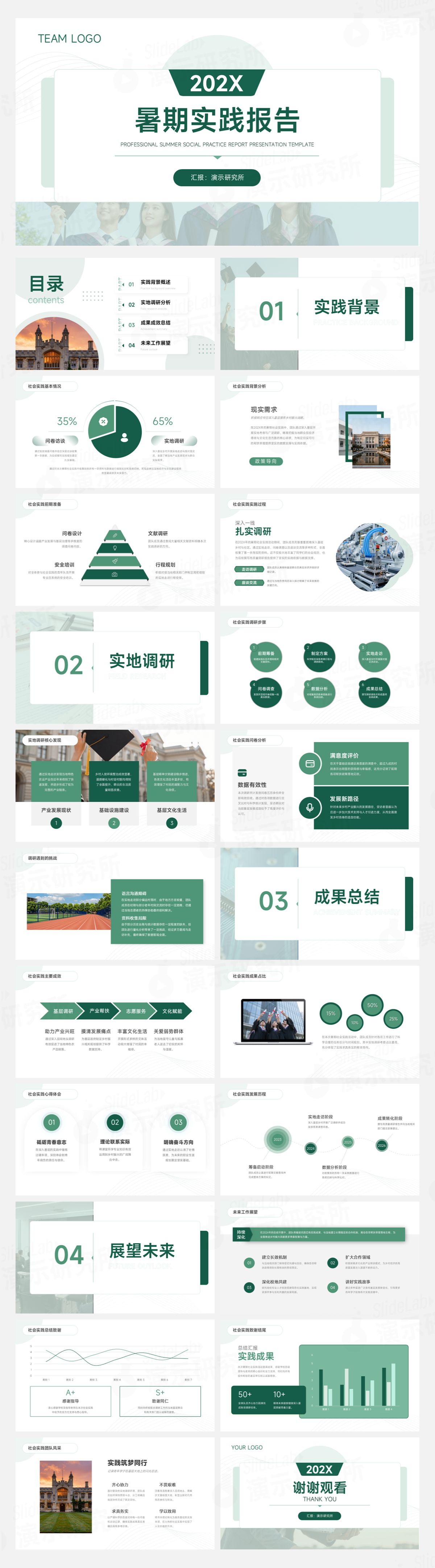 绿色简约校园风社会实践报告PPT模板