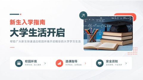 蓝橙商务清新风新生入学指南介绍PPT模板
