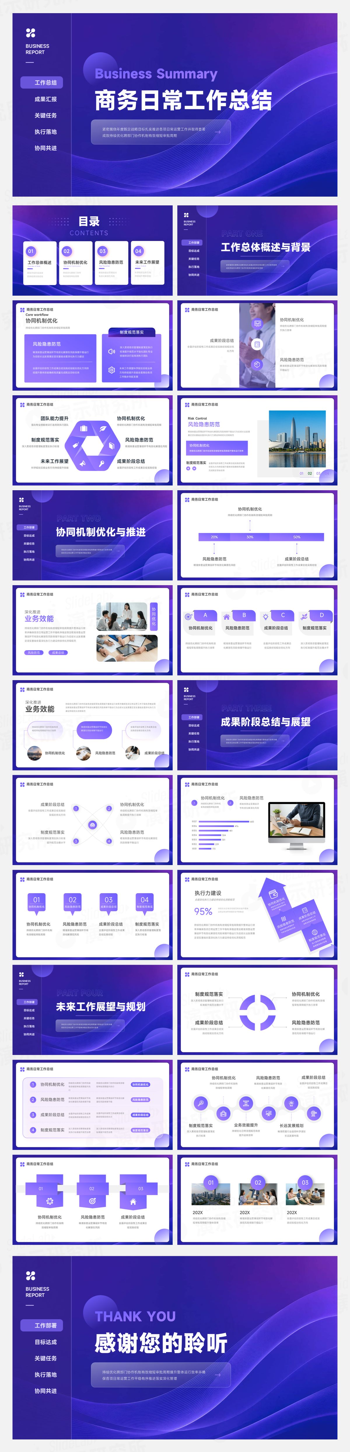 紫色科技渐变商务汇报工作总结PPT模板