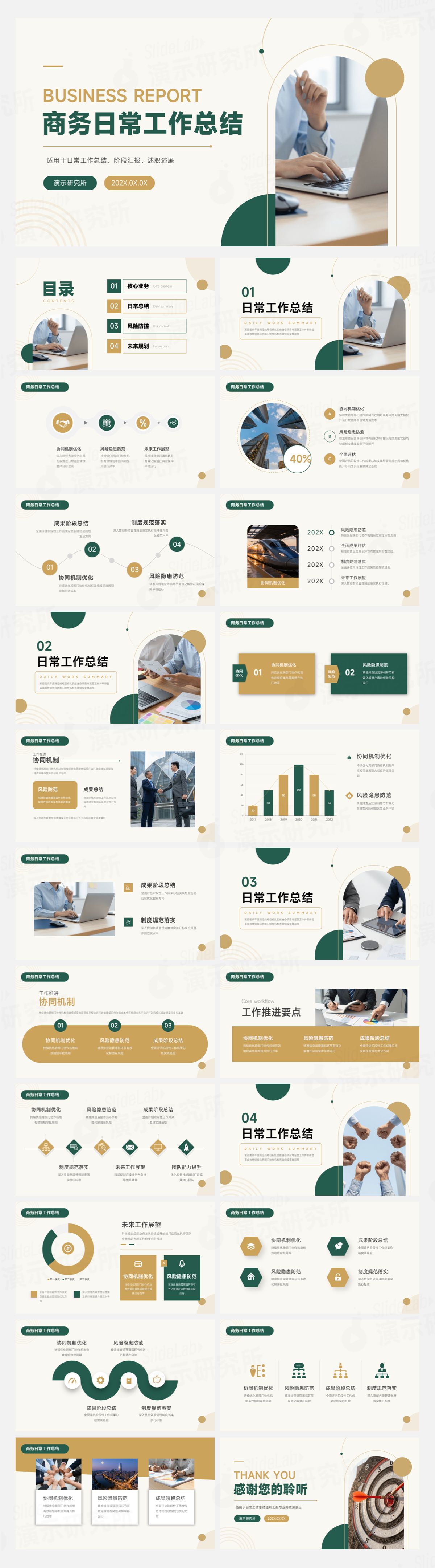 绿色简约商务风企业工作总结PPT模板