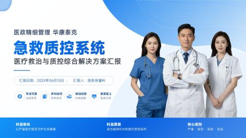 蓝色科技医疗风急救质控系统汇报PPT模板