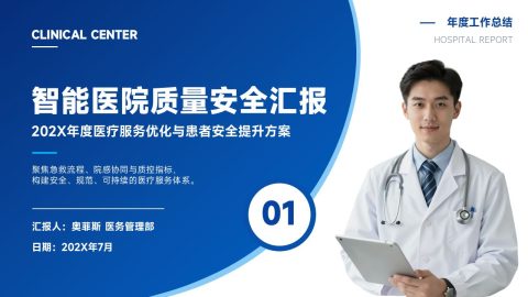 蓝色科技医疗风智能医院质量汇报PPT模板