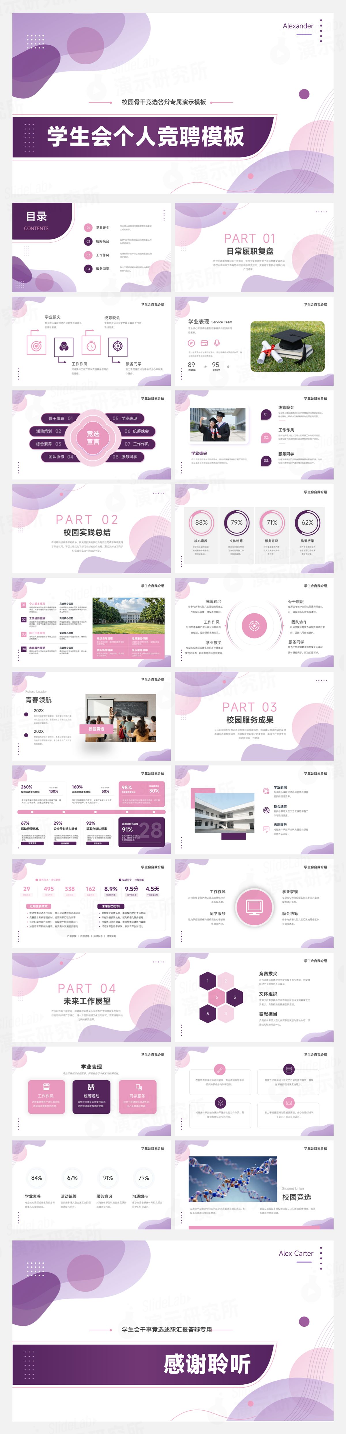 紫色简约创意校园竞聘演示PPT模板
