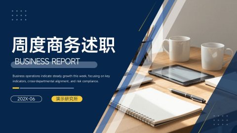 深蓝极简商务周度述职汇报PPT模板