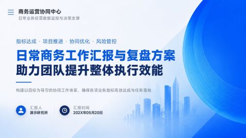 科技蓝简约商务日常工作汇报复盘PPT模板