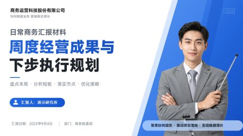 商务蓝简约专业周度经营成果汇报PPT模板