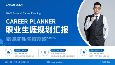 宝蓝简约精英商务风个人职业生涯规划与发展目标汇报PPT模板