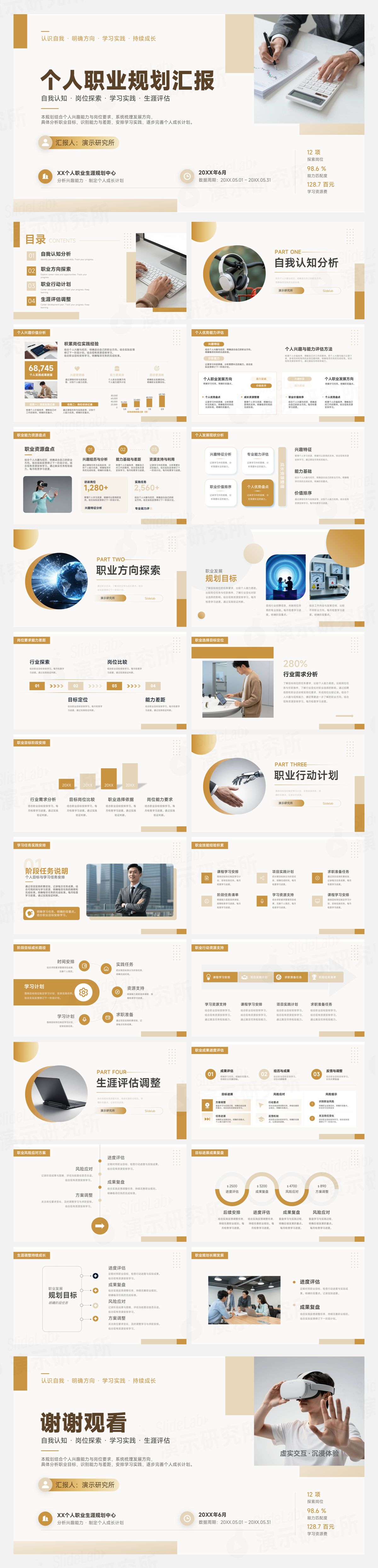 米白金棕简约稳重商务风个人职业生涯规划汇报PPT模板