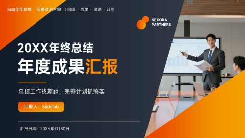 橙黑商务大气风年度成果汇报展示PPT模板