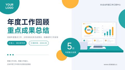 青绿色商务清新风年度工作成果总结汇报PPT模板