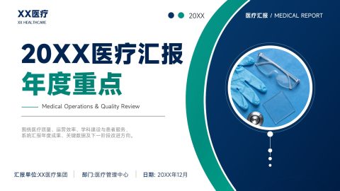 蓝绿色医疗商务科技风年度汇报展示PPT模板