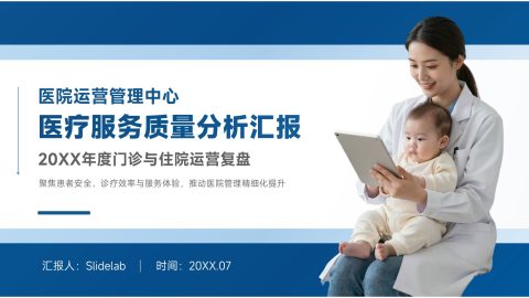 蓝色简约医疗风医院运营服务质量分析汇报PPT模板