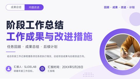 紫色简约商务风工作成果总结改进汇报PPT模板